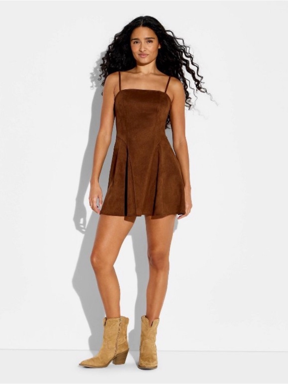 Wild Fable XS Brown Faux Suede Strappy Mini Dress